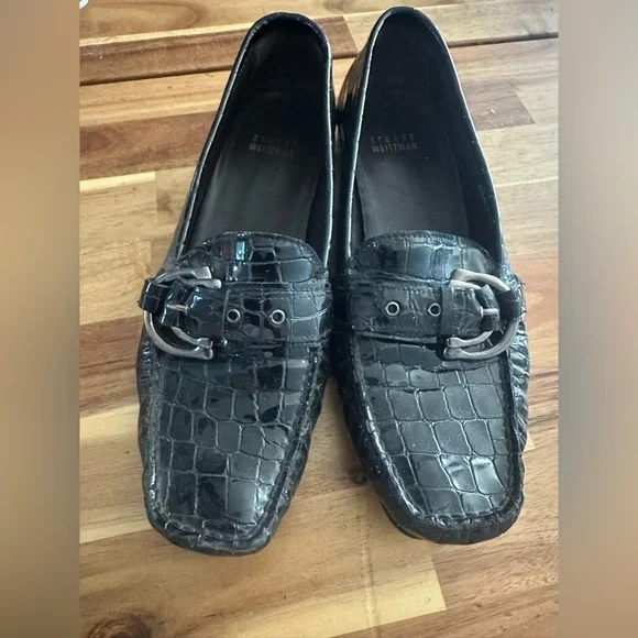 Stuart Weitzman Black Patent | Loafers with Silver Buckle| Size 8M - Picture 1 of 8